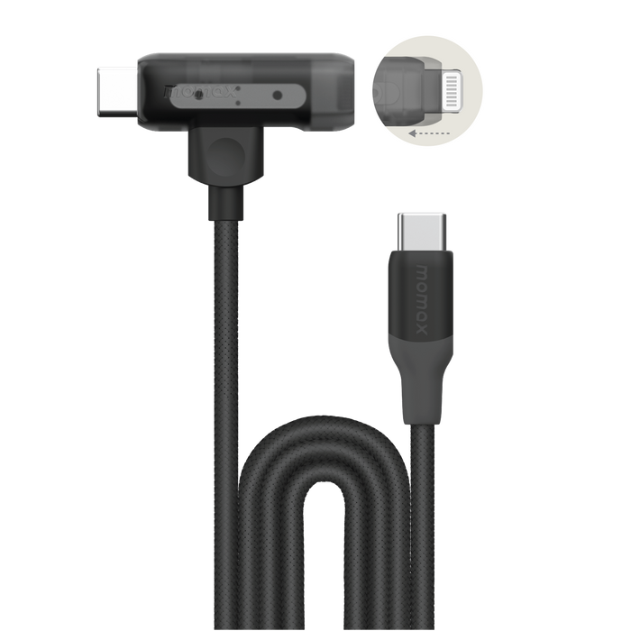 Momax 1-Link Flow Duo 2-in-1 USB-C to Lightning Braided Cable 1.5m | Black Momax 1-Link Flow Duo 2-in-1 USB-C to Lightning Braided Cable 1.5m | Black